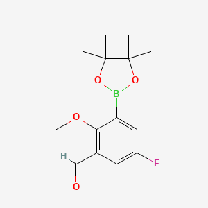 molecular formula C14H18BFO4 B8232852 5-Fluoro-2-methoxy-3-(4,4,5,5-tetramethyl-1,3,2-dioxaborolan-2-yl)benzaldehyde 