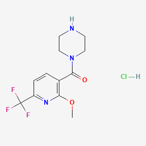 molecular formula C12H15ClF3N3O2 B8233150 1-[2-Methoxy-6-(trifluoromethyl)pyridine-3-carbonyl]piperazine hydrochloride 