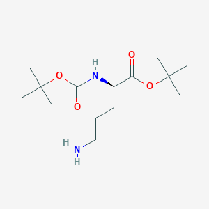molecular formula C14H28N2O4 B8233482 tert-butyl (2R)-5-amino-2-[(2-methylpropan-2-yl)oxycarbonylamino]pentanoate 