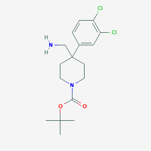 molecular formula C17H24Cl2N2O2 B8233859 Tert-butyl 4-(aminomethyl)-4-(3,4-dichlorophenyl)piperidine-1-carboxylate 