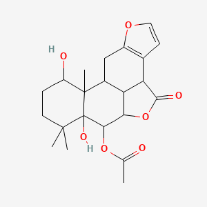 molecular formula C22H28O7 B8233931 (13,17-Dihydroxy-14,14,18-trimethyl-9-oxo-4,10-dioxapentacyclo[9.7.1.03,7.08,19.013,18]nonadeca-3(7),5-dien-12-yl) acetate 