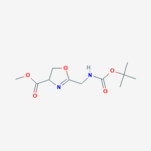 molecular formula C11H18N2O5 B8234392 Methyl 2-(((tert-butoxycarbonyl)amino)methyl)-4,5-dihydrooxazole-4-carboxylate 