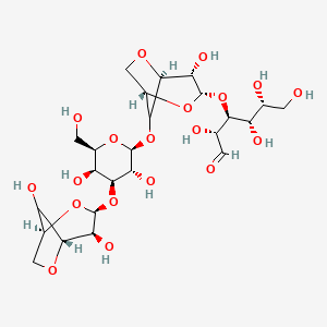 molecular formula C24H38O19 B8234848 (2R,3S,4S,5R)-3-[[(1S,3S,4S,5S)-8-[(2S,3R,4S,5S,6R)-4-[[(1S,3S,4S,5R)-4,8-dihydroxy-2,6-dioxabicyclo[3.2.1]octan-3-yl]oxy]-3,5-dihydroxy-6-(hydroxymethyl)oxan-2-yl]oxy-4-hydroxy-2,6-dioxabicyclo[3.2.1]octan-3-yl]oxy]-2,4,5,6-tetrahydroxyhexanal 