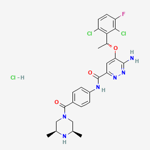 molecular formula C26H28Cl3FN6O3 B8234914 6-amino-5-[(1R)-1-(2,6-dichloro-3-fluorophenyl)ethoxy]-N-[4-[(3R,5S)-3,5-dimethylpiperazine-1-carbonyl]phenyl]pyridazine-3-carboxamide;hydrochloride 