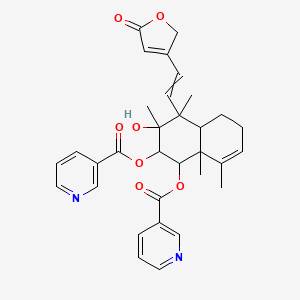 molecular formula C32H34N2O7 B8235124 [3-hydroxy-3,4,8,8a-tetramethyl-4-[2-(5-oxo-2H-furan-3-yl)ethenyl]-2-(pyridine-3-carbonyloxy)-2,4a,5,6-tetrahydro-1H-naphthalen-1-yl] pyridine-3-carboxylate 