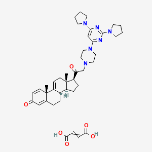 molecular formula C41H54N6O6 B8235222 but-2-enedioic acid;(8S,10S,13S,14S,17S)-17-[2-[4-(2,6-dipyrrolidin-1-ylpyrimidin-4-yl)piperazin-1-yl]acetyl]-10,13-dimethyl-6,7,8,12,14,15,16,17-octahydrocyclopenta[a]phenanthren-3-one 