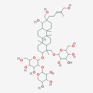 2-[[2-[4,5-dihydroxy-6-(hydroxymethyl)-3-(3,4,5-trihydroxyoxan-2-yl)oxyoxan-2-yl]oxy-7-hydroxy-8-(hydroxymethyl)-8-(5-hydroxy-4-methylpent-3-enyl)-1,4a,10a,10b-tetramethyl-3,4,4b,5,6,6a,7,9,10,11,12,12a-dodecahydro-2H-chrysen-1-yl]methoxy]-6-(hydroxymethyl)oxane-3,4,5-triol