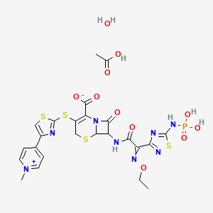 Acetic acid;7-[[2-ethoxyimino-2-[5-(phosphonoamino)-1,2,4-thiadiazol-3-yl]acetyl]amino]-3-[[4-(1-methylpyridin-1-ium-4-yl)-1,3-thiazol-2-yl]sulfanyl]-8-oxo-5-thia-1-azabicyclo[4.2.0]oct-2-ene-2-carboxylate;hydrate