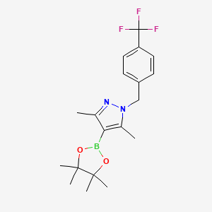 molecular formula C19H24BF3N2O2 B8235637 3,5-Dimethyl-4-(4,4,5,5-tetramethyl-1,3,2-dioxaborolan-2-yl)-1-(4-(trifluoromethyl)benzyl)-1H-pyrazole 