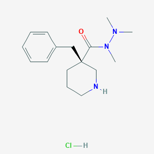 molecular formula C16H26ClN3O B8235916 3-Piperidinecarboxylic acid, 3-(phenylmethyl)-, trimethylhydrazide,dihydrochloride, (3R)- 