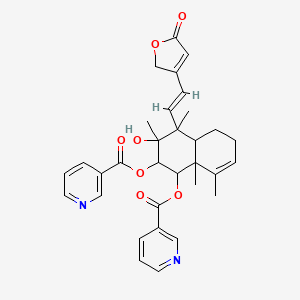 molecular formula C32H34N2O7 B8236044 3-Pyridinecarboxylic acid, 4-[2-(2,5-dihydro-5-oxo-3-furanyl)ethenyl]-1,2,3,4,4a,5,6,8a-octahydro-3-hydroxy-3,4,8,8a-tetramethyl-1,2-naphthalenediyl ester, [1R-[1alpha,2beta,3beta,4beta(E),4abeta,8aalpha]]-(9CI) 