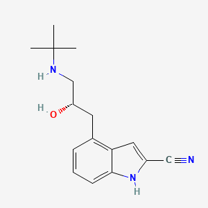 molecular formula C16H21N3O B8236060 4-[(2S)-3-(tert-butylamino)-2-hydroxypropyl]-1H-indole-2-carbonitrile 