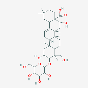 molecular formula C36H58O11 B8236140 5,11-Dihydroxy-9-(hydroxymethyl)-2,2,6a,6b,9,12a-hexamethyl-10-[3,4,5-trihydroxy-6-(hydroxymethyl)oxan-2-yl]oxy-1,3,4,5,6,6a,7,8,8a,10,11,12,13,14b-tetradecahydropicene-4a-carboxylic acid 