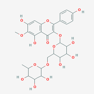 molecular formula C28H32O16 B8236218 5,7-Dihydroxy-2-(4-hydroxyphenyl)-6-methoxy-3-[3,4,5-trihydroxy-6-[(3,4,5-trihydroxy-6-methyloxan-2-yl)oxymethyl]oxan-2-yl]oxychromen-4-one 