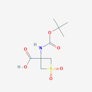 molecular formula C9H15NO6S B8236366 3-(tert-Butoxycarbonylamino)-1,1-dioxo-thietane-3-carboxylic acid 