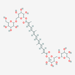 molecular formula C44H64O24 B8236382 bis[3,4,5-trihydroxy-6-[[3,4,5-trihydroxy-6-(hydroxymethyl)oxan-2-yl]oxymethyl]oxan-2-yl] (2E,4E,6E,8E,10E,12E,14E)-2,6,11,15-tetramethylhexadeca-2,4,6,8,10,12,14-heptaenedioate 