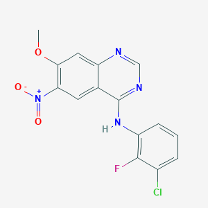molecular formula C15H10ClFN4O3 B8236479 N-(3-Chloro-2-fluorophenyl)-7-methoxy-6-nitroquinazolin-4-amine (Dacomitinib Impurity) 