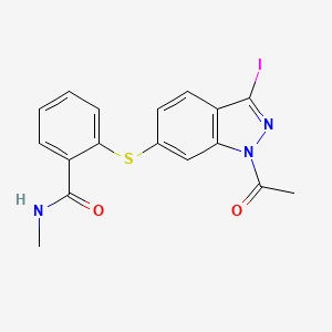 molecular formula C17H14IN3O2S B8236484 2-((1-Acetyl-3-iodo-1H-indazol-6-yl)thio)-N-methylbenzamide (Axitinib Impurity) 
