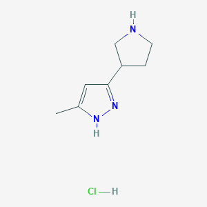 molecular formula C8H14ClN3 B8236527 5-methyl-3-pyrrolidin-3-yl-1H-pyrazole;hydrochloride 
