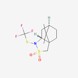 molecular formula C11H16F3NO2S2 B8236696 (3aS,6R,7aR)-8,8-Dimethyl-1-((trifluoromethyl)thio)hexahydro-1H-3a,6-methanobenzo[c]isothiazole 2,2-dioxide 