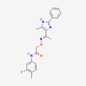 molecular formula C21H21FN4O2 B8236884 N-(3-fluoro-4-methylphenyl)-2-[(E)-1-(5-methyl-2-phenyl-1H-imidazol-4-yl)ethylideneamino]oxyacetamide 