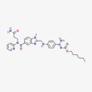 molecular formula C32H38N8O4 B8236888 hexyl (NZ)-N-[amino-[4-[[5-[(3-amino-3-oxopropyl)-pyridin-2-ylcarbamoyl]-1-methylbenzimidazol-2-yl]methylamino]phenyl]methylidene]carbamate 