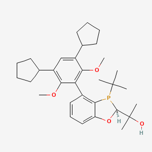 molecular formula C32H45O4P B8237181 2-[(2S)-3-tert-butyl-4-(3,5-dicyclopentyl-2,6-dimethoxyphenyl)-2H-1,3-benzoxaphosphol-2-yl]propan-2-ol 