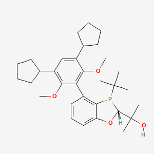 molecular formula C32H45O4P B8237187 2-[(2R)-3-tert-butyl-4-(3,5-dicyclopentyl-2,6-dimethoxyphenyl)-2H-1,3-benzoxaphosphol-2-yl]propan-2-ol 