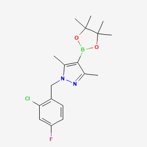 molecular formula C18H23BClFN2O2 B8237493 1-(2-Chloro-4-fluorobenzyl)-3,5-dimethyl-4-(4,4,5,5-tetramethyl-1,3,2-dioxaborolan-2-yl)-1H-pyrazole 