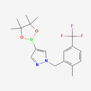 molecular formula C18H22BF3N2O2 B8237515 1-(2-Methyl-5-(trifluoromethyl)benzyl)-4-(4,4,5,5-tetramethyl-1,3,2-dioxaborolan-2-yl)-1H-pyrazole 