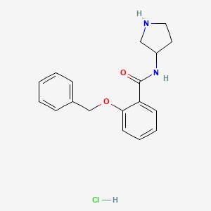 molecular formula C18H21ClN2O2 B8237615 2-(Benzyloxy)-N-(pyrrolidin-3-yl)benzamide hydrochloride 