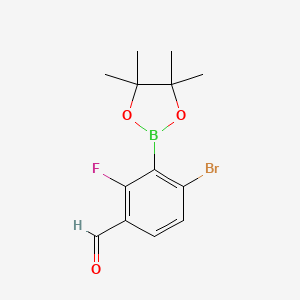 molecular formula C13H15BBrFO3 B8237676 4-Bromo-2-fluoro-3-(4,4,5,5-tetramethyl-1,3,2-dioxaborolan-2-yl)benzaldehyde 