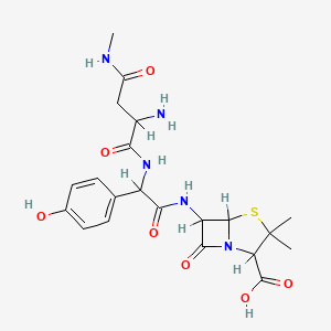 molecular formula C21H27N5O7S B8238399 6-[[2-[[2-Amino-4-(methylamino)-4-oxobutanoyl]amino]-2-(4-hydroxyphenyl)acetyl]amino]-3,3-dimethyl-7-oxo-4-thia-1-azabicyclo[3.2.0]heptane-2-carboxylic acid 