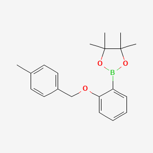 molecular formula C20H25BO3 B8239087 4,4,5,5-Tetramethyl-2-(2-((4-methylbenzyl)oxy)phenyl)-1,3,2-dioxaborolane 