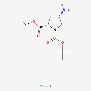 molecular formula C12H23ClN2O4 B8239094 1-(tert-Butyl) 2-ethyl (2S,4S)-4-aminopyrrolidine-1,2-dicarboxylate hydrochloride 