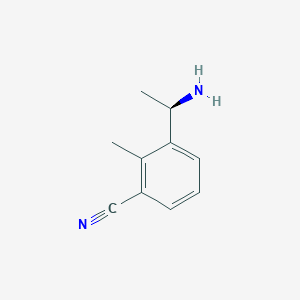 molecular formula C10H12N2 B8239195 3-[(1R)-1-aminoethyl]-2-methylbenzonitrile 