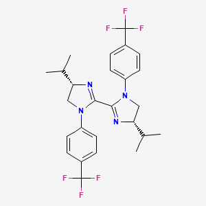 molecular formula C26H28F6N4 B8239270 (4S,4'S)-4,4'-Diisopropyl-1,1'-bis(4-(trifluoromethyl)phenyl)-4,4',5,5'-tetrahydro-1H,1'H-2,2'-biimidazole 
