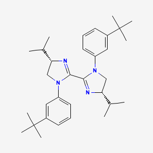 molecular formula C32H46N4 B8239365 (4S,4'S)-1,1'-Bis(3-(tert-butyl)phenyl)-4,4'-diisopropyl-4,4',5,5'-tetrahydro-1H,1'H-2,2'-biimidazole 