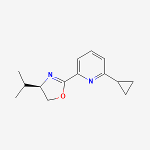 molecular formula C14H18N2O B8239485 (R)-2-(6-Cyclopropylpyridin-2-yl)-4-isopropyl-4,5-dihydrooxazole 
