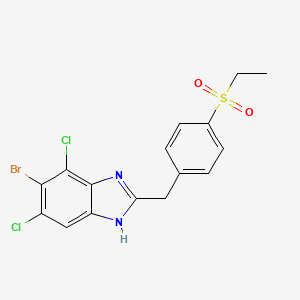 molecular formula C16H13BrCl2N2O2S B8239943 5-bromo-4,6-dichloro-2-[(4-ethylsulfonylphenyl)methyl]-1H-benzimidazole 
