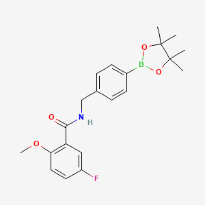 molecular formula C21H25BFNO4 B8239957 5-fluoro-2-methoxy-N-[[4-(4,4,5,5-tetramethyl-1,3,2-dioxaborolan-2-yl)phenyl]methyl]benzamide 