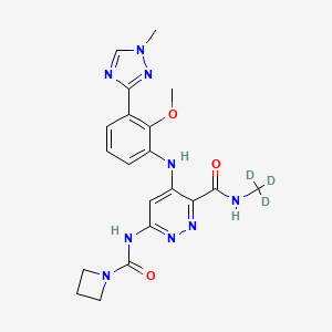 molecular formula C20H23N9O3 B8240081 6-(azetidine-1-carbonylamino)-4-[2-methoxy-3-(1-methyl-1,2,4-triazol-3-yl)anilino]-N-(trideuteriomethyl)pyridazine-3-carboxamide 