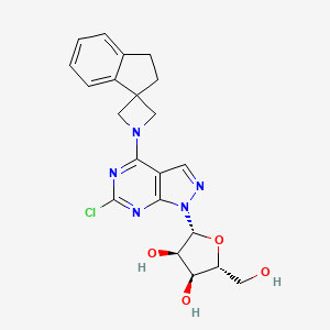 molecular formula C21H22ClN5O4 B8240180 (2R,3R,4S,5R)-2-(6-chloro-4-spiro[1,2-dihydroindene-3,3'-azetidine]-1'-ylpyrazolo[3,4-d]pyrimidin-1-yl)-5-(hydroxymethyl)oxolane-3,4-diol 