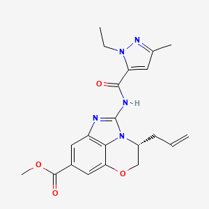 molecular formula C21H23N5O4 B8240248 methyl (11R)-2-[(2-ethyl-5-methylpyrazole-3-carbonyl)amino]-11-prop-2-enyl-9-oxa-1,3-diazatricyclo[6.3.1.04,12]dodeca-2,4(12),5,7-tetraene-6-carboxylate 