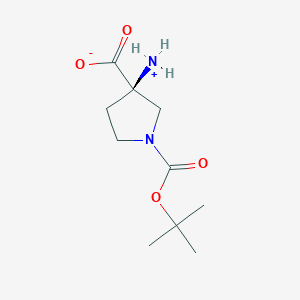 molecular formula C10H18N2O4 B8240549 (3R)-3-azaniumyl-1-[(2-methylpropan-2-yl)oxycarbonyl]pyrrolidine-3-carboxylate 