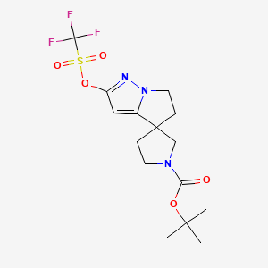 molecular formula C15H20F3N3O5S B8240551 Tert-butyl 2-(trifluoromethylsulfonyloxy)spiro[5,6-dihydropyrrolo[1,2-b]pyrazole-4,3'-pyrrolidine]-1'-carboxylate 