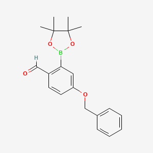 molecular formula C20H23BO4 B8240728 4-(Benzyloxy)-2-(4,4,5,5-tetramethyl-1,3,2-dioxaborolan-2-yl)benzaldehyde 