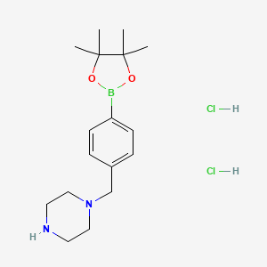 molecular formula C17H29BCl2N2O2 B8240756 1-(4-(4,4,5,5-Tetramethyl-1,3,2-dioxaborolan-2-yl)benzyl)piperazine dihydrochloride 