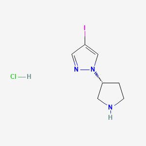 molecular formula C7H11ClIN3 B8240897 (R)-4-Iodo-1-(pyrrolidin-3-yl)-1H-pyrazole hydrochloride 