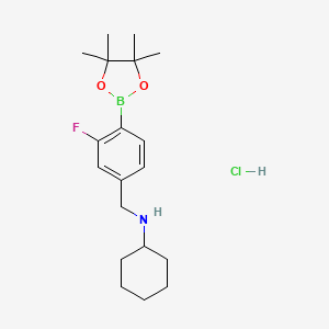 molecular formula C19H30BClFNO2 B8240929 N-(3-Fluoro-4-(4,4,5,5-tetramethyl-1,3,2-dioxaborolan-2-yl)benzyl)cyclohexanamine hydrochloride 